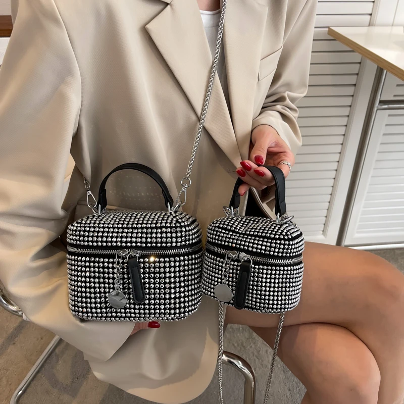 Trendy Design Diamond Box Shoulder Crossbody Bags for Women 2022 New Evening Handbags Purses Vintage Ladies Messenger Bag