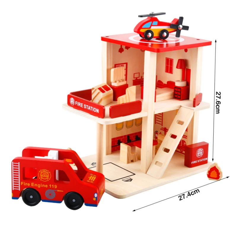 Holzzug gleis Zubehör Kinder Trägheit Hand Schieben Spielzeug Auto Gleis Lift Polizei Feuer kompatibel Holzbahn Geschenk pd84