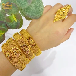 ANIID Fashion Dubai Bridal 24k Gold Color Round Bracelets Bangles Ethiopian Luxury Hand Jewelry for Indian Wedding Party Gifts