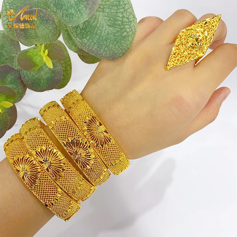 ANIID Fashion Dubai Bridal 24k złoty kolor okrągłe bransoletki bransoletki etiopska luksusowa biżuteria ręczna na indyjskie prezenty weselne