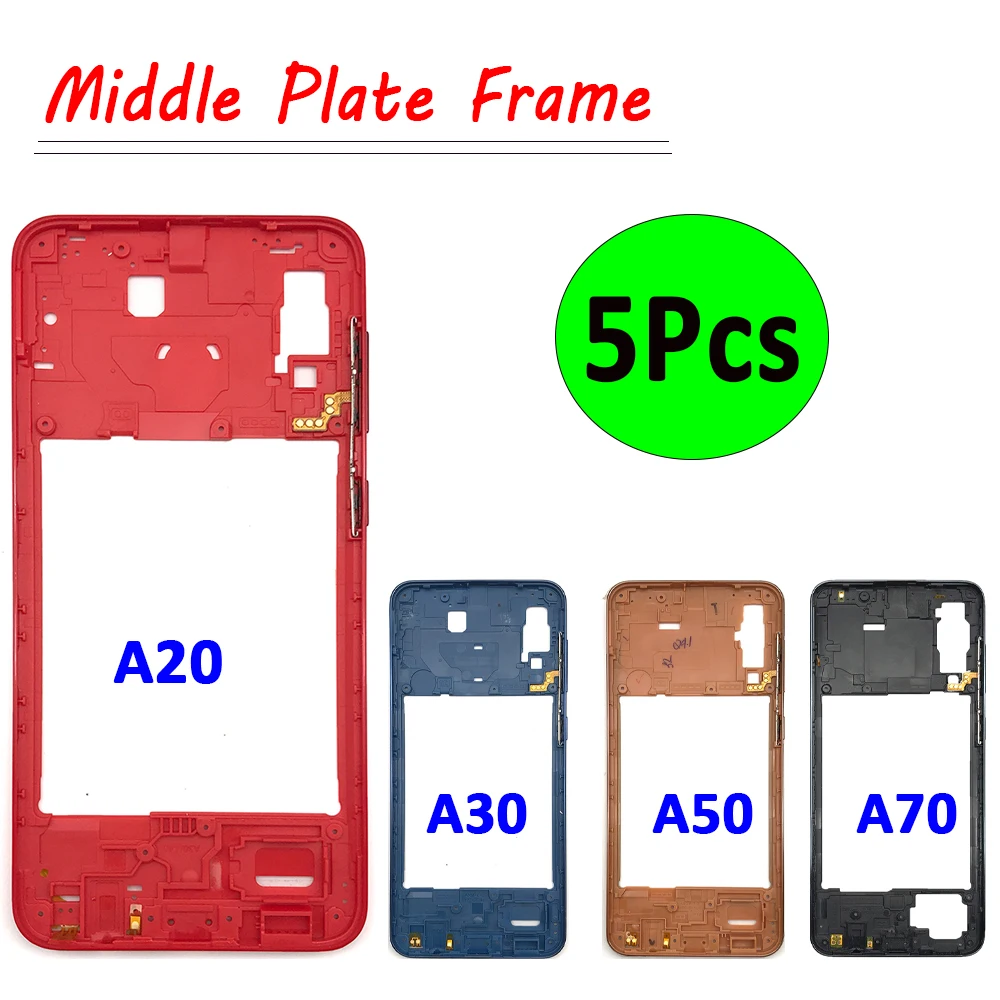 5Pcs，NEW For Samsung A20 A30 A50 A70 Middle Frame Housing Middle Frame Bezel Middle Plate Cover With Volume Side Key