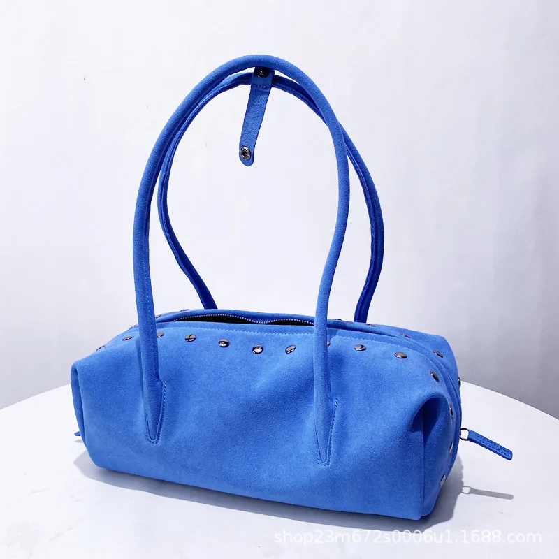 Suede Leather Women's Shoulder Tote Bag Suitable for Daily Commute To Office Handbag Rivet Casual Weekend Outings, Short Trips