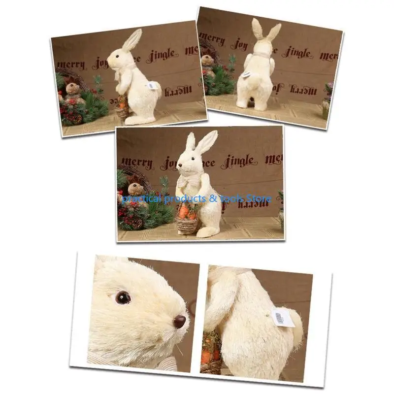 77JB Easter Straw Bowknot Bunny مع جزر سلة الأرنب الاصطناعي ل DOL
