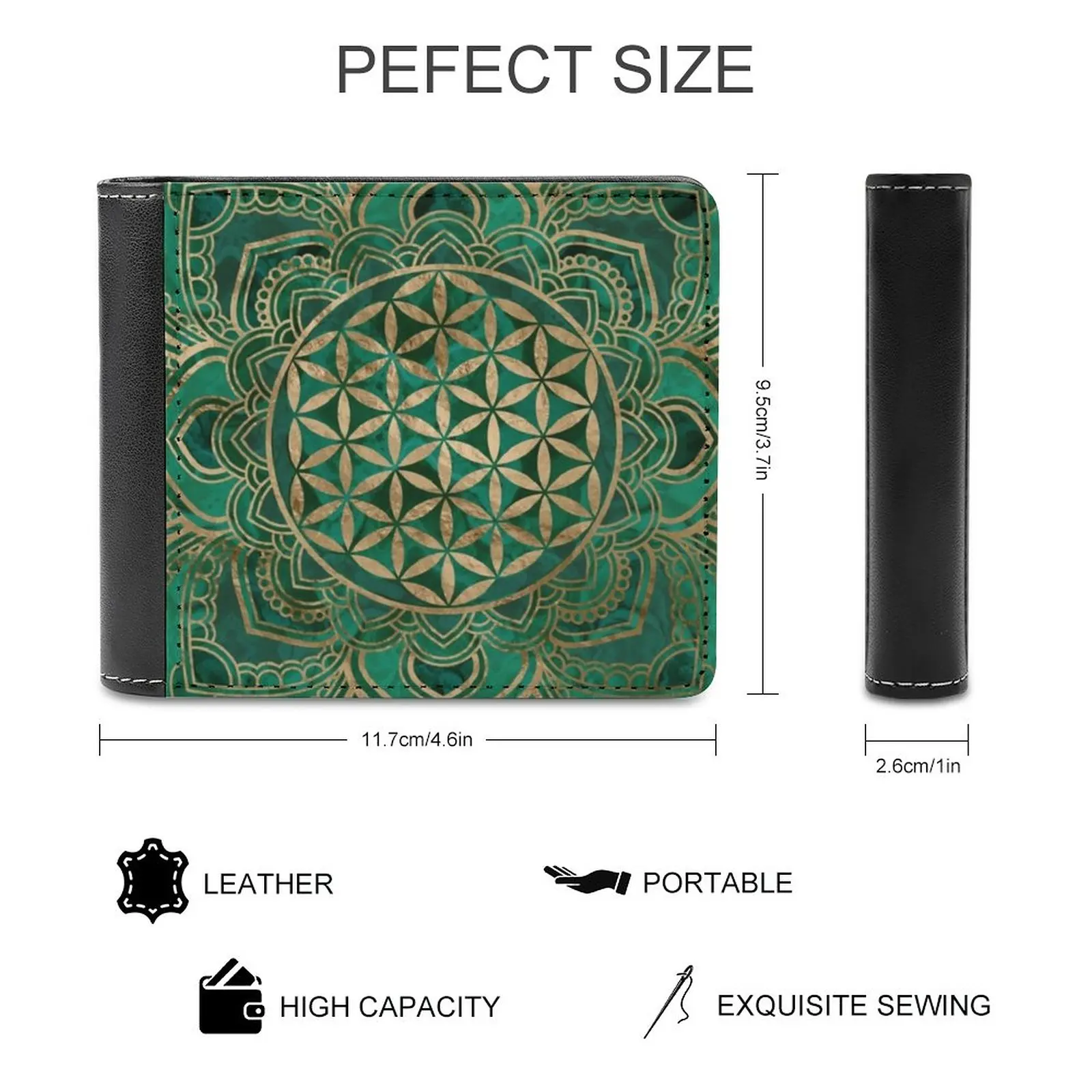 Flower Of Life In Lotus-Malachite And Gold Fashion Credit Card Wallet Leather Wallets Personalized Wallets For Men And Women