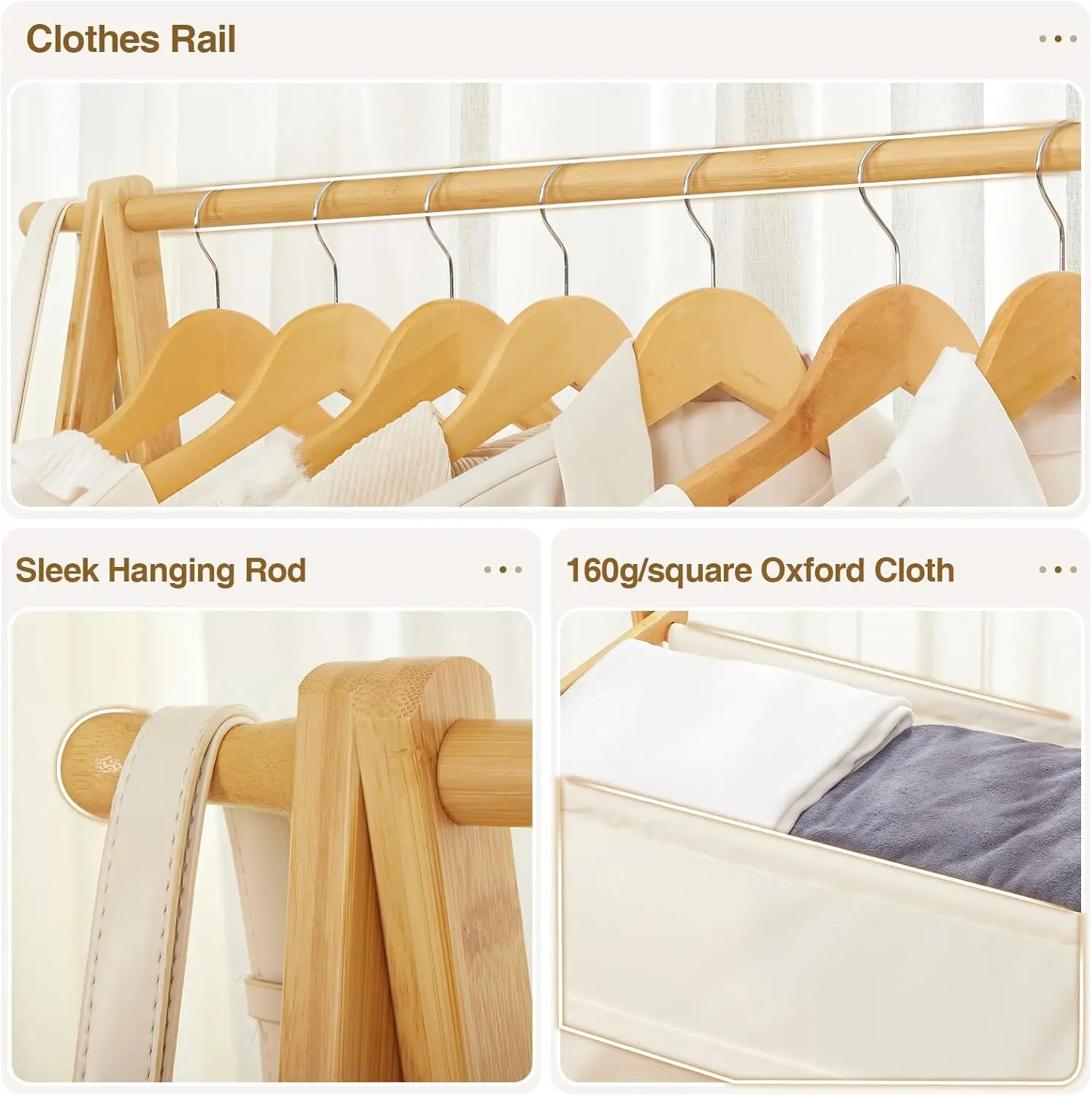 Bamboo Clothes Rack with Storage Box Garment Holder Clothing Stand for Hanging Coatpromote sales