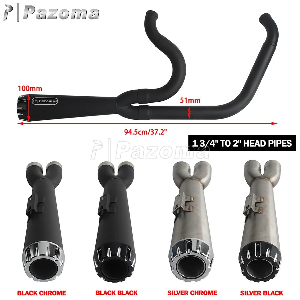 Pazoma Full Exhaust Muffler Motorcycle 2-In-1 Muffler Pipe For Harley Softail Fat Street Bob Slim Deluxe Standard FXST 2018-2025