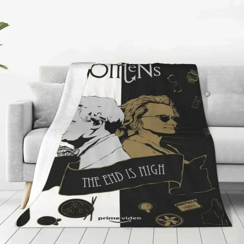 Good Omens Tv Show Blanket Fleece Summer David Tennant Michael Sheen Super Soft Throw Blankets for Sofa Travel Bedding Throws