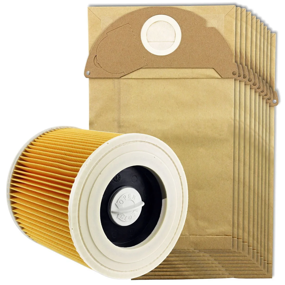 

A02V-For Karcher Wet&Dry Wd2 Vacuum Cleaner Filter And 10x Dust Bags