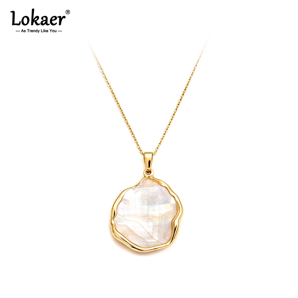 Lokaer Delicate White Abalone Shell Pendant Necklace Gold Plated Stainless Steel Fashion Jewelry Gift For Women Wholesale N26100