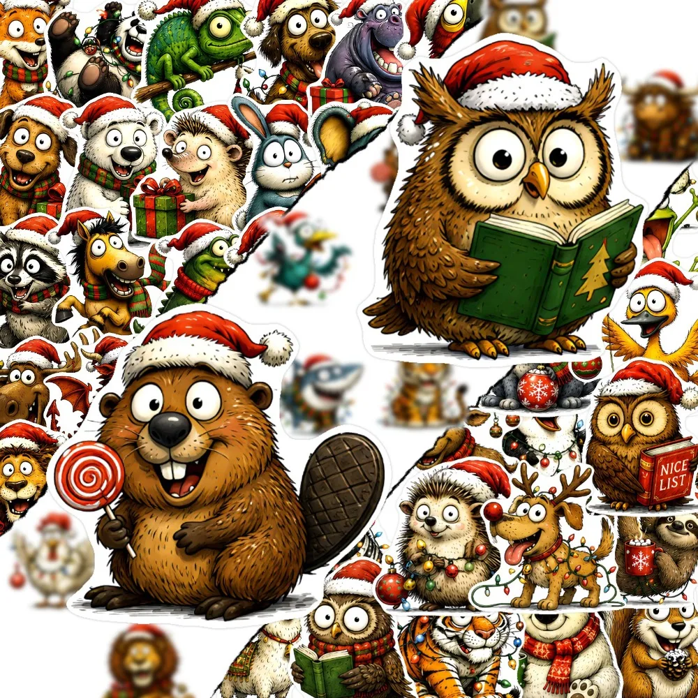 10/50Pcs Christmas Themed Cute Animals Creative Personality Christmas Cute Pet Stickers Waterproof Stickers Holiday Graffiti