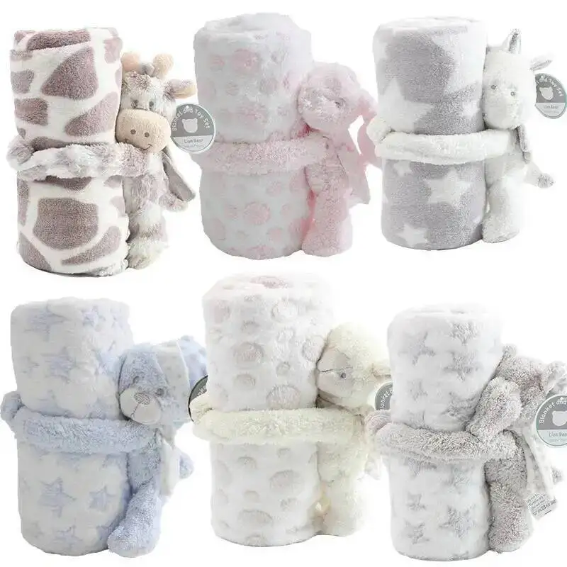 2pcs/set Stuffed Animal Plush Baby Blanket 75*100cm Newborn Baby Sleeping Blanket Bunny Elephant Bear Design Flannel Cute Gifts