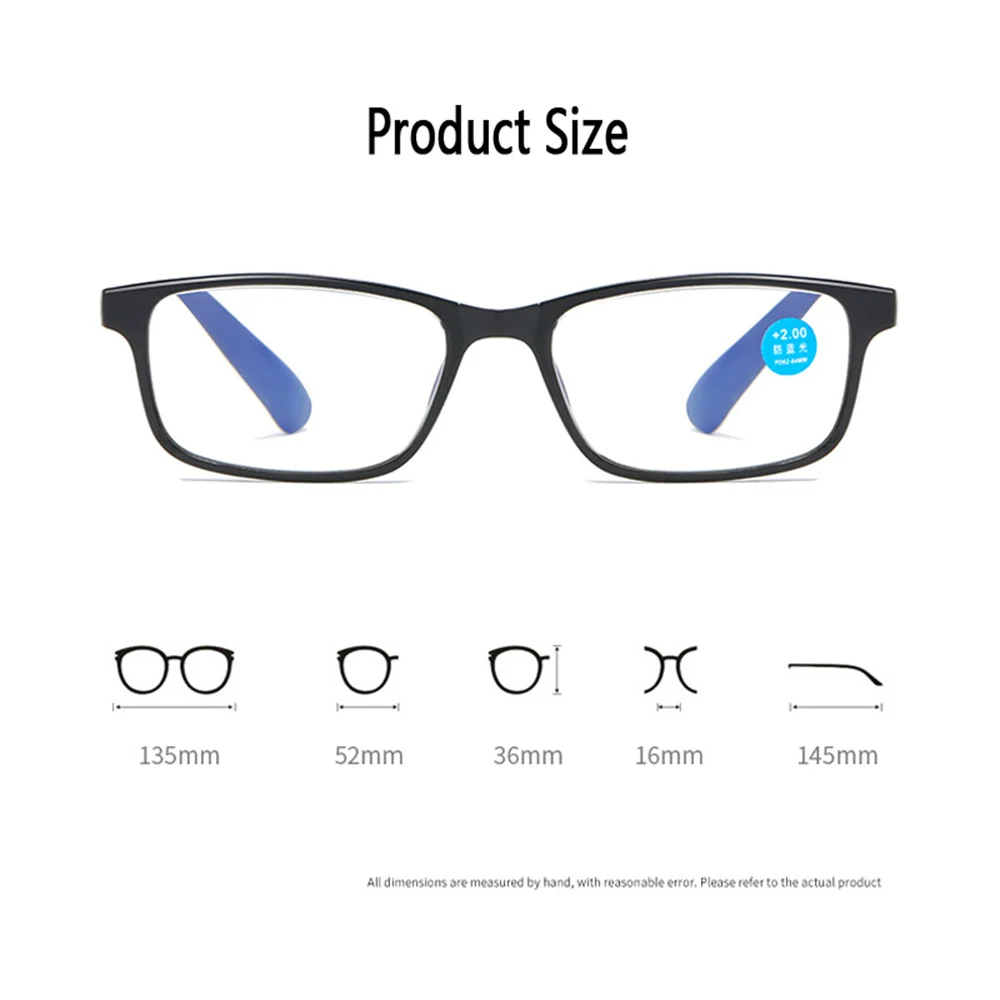 Elbru Diopters+1+1.5+2+2+5+3+3.5+4 Anti Blue Rays Reading Glasss Women Men Sqaure Business Presbyopic Optical Eyeglasses Frame