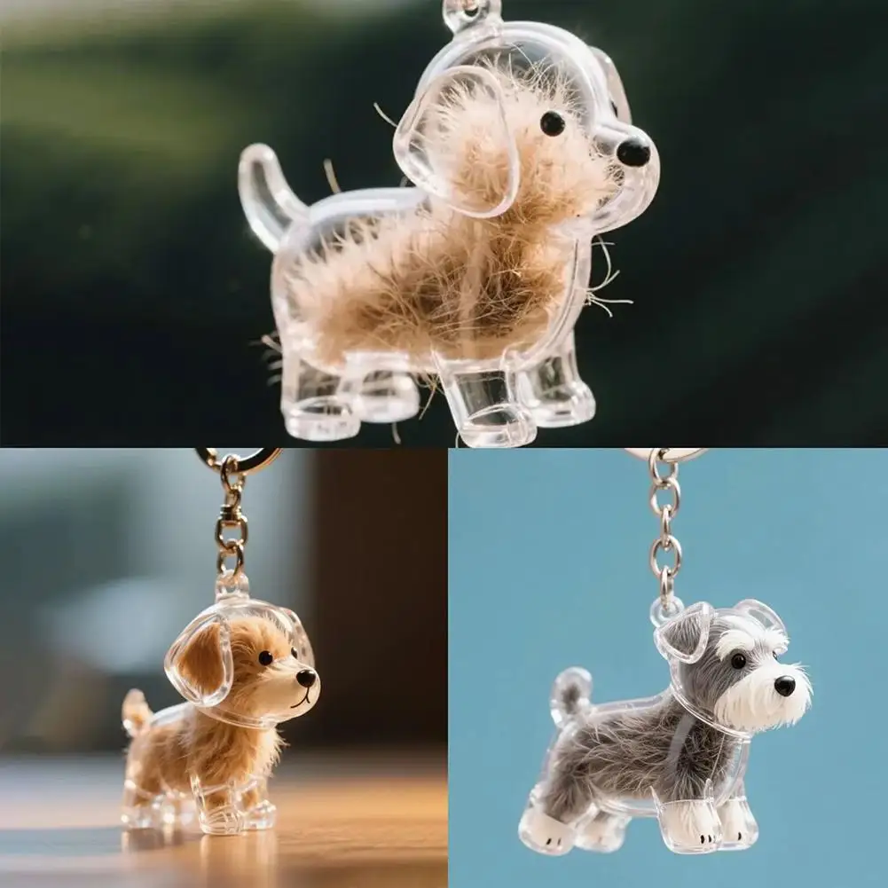 Clear Pet Hair Keychain Cute Dog Fur Keepsake Holder Creative Transparent Pet Hair Memorial Collection Pendant For Dog/Cat