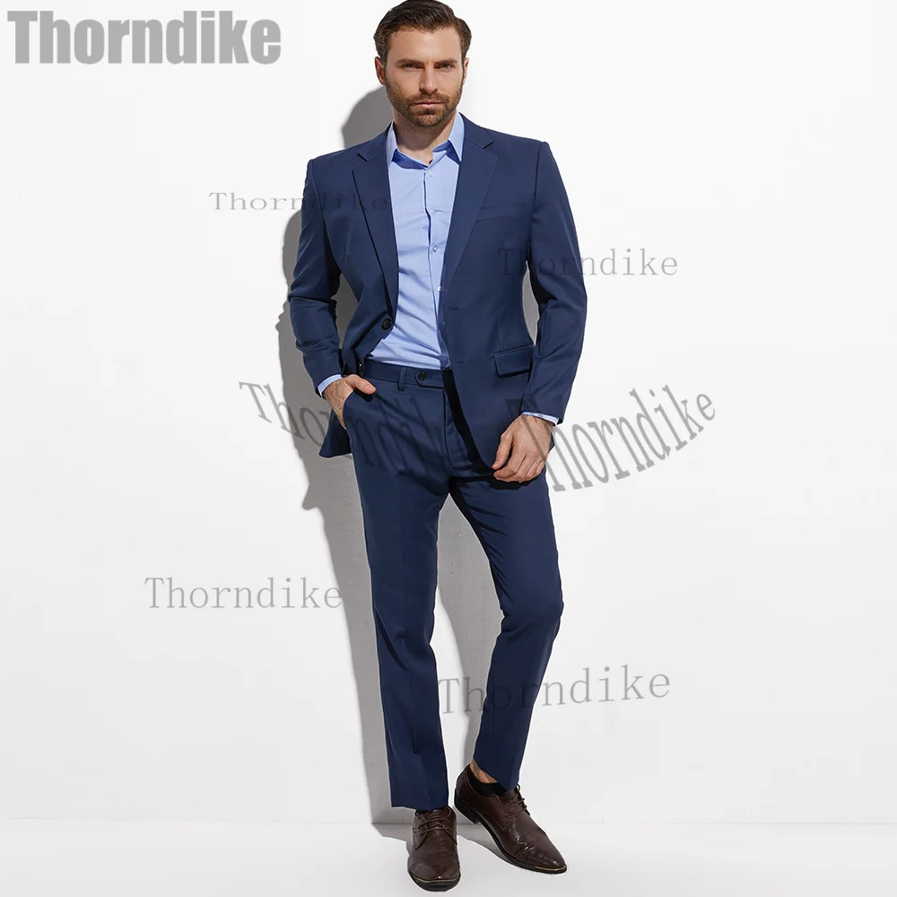 Thorndike Tailor-Made Men's Blue Suits Slim Fit Wedding Tuxedo Suits For Men 2 Piece Blazer Suits Jacket Pant Costume Homme