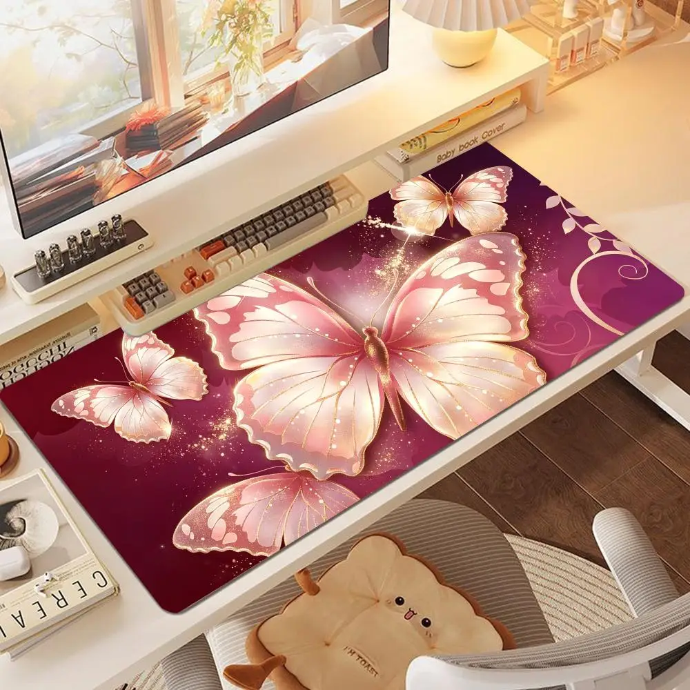 Luminous Silver Butterfly Starry Theme Mousepad Oversized Anti-Slip Gaming Playmat for Game Working Office Table
