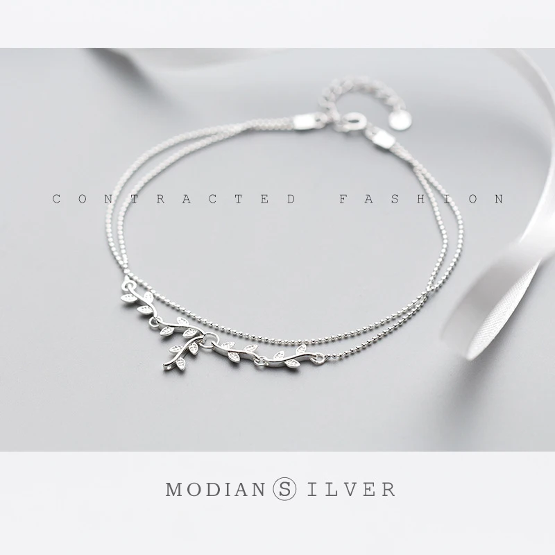 Modian Fashion Sterling Silver 925 Plant Anklet for Women Tree Branch Leaves Tiny Ball Simple Anklet Fine Jewelry 2020 New