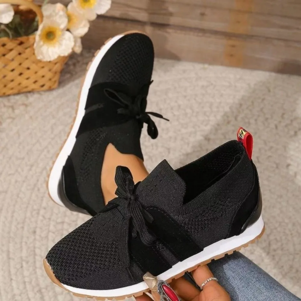 2024  Brown Knit Breathable Sneakers Shoes Women 2024 New Soft Sole Platform Flats Woman Plus Size 43 Non Slip Casual Shoes