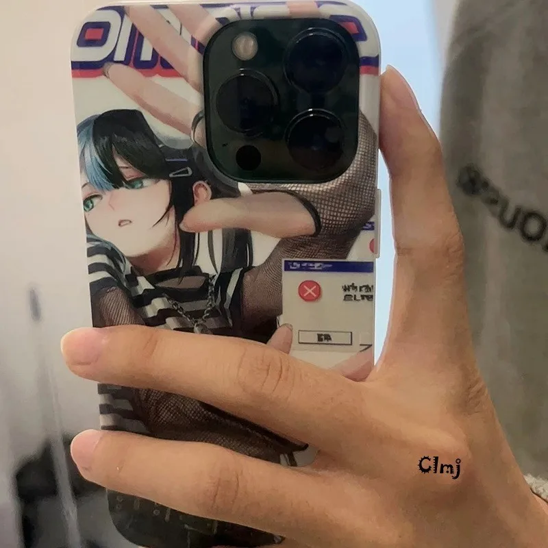 Clmj Y2K 애니메이션 소녀 쿨 폰 케이스 아이폰 16 15 14 13 12 11 프로 맥스 X XS XR XSMax 7 8 플러스 글로시 필름 하드 PC 커버