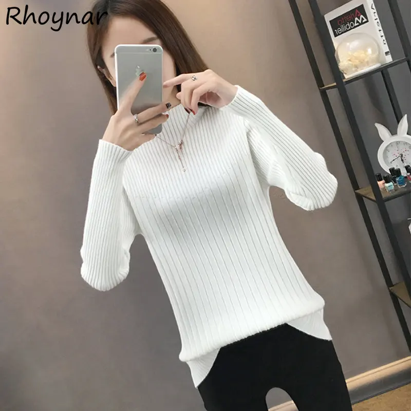 

Mock Neck Pullovers Women Autumn New Arrival Slim Casual Pull Femme Tender Classic Office Ladies All-match Solid Harajuku Chic