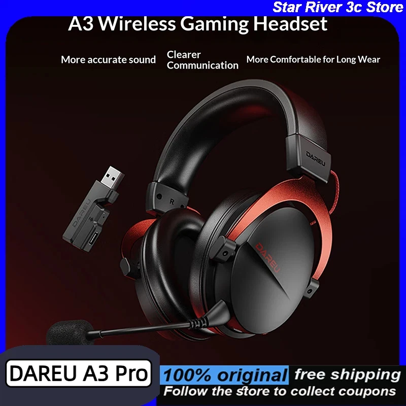 

Беспроводная игровая гарнитура DAREU A3 Pro, динамические излучатели 53 мм, низкая задержка 10 мс, беспроводной диапазон действия 40 м без помех, длительное время автономной работы до 100 часов.
