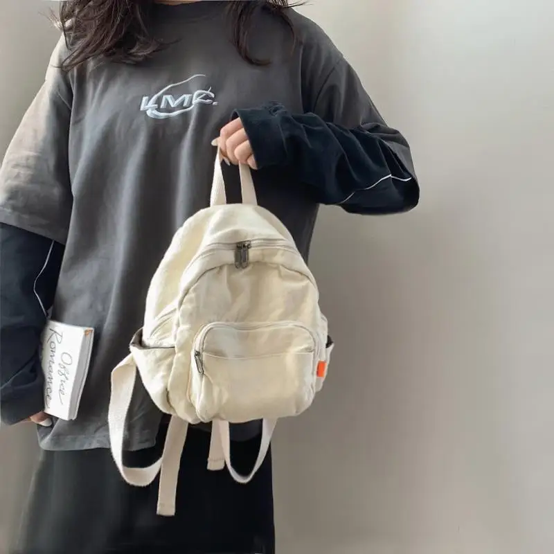 Japanese Style Canvas Small Backpack Women's Harajuku  Color Double Shoulder Bag Korean Version College Students Trendy ...