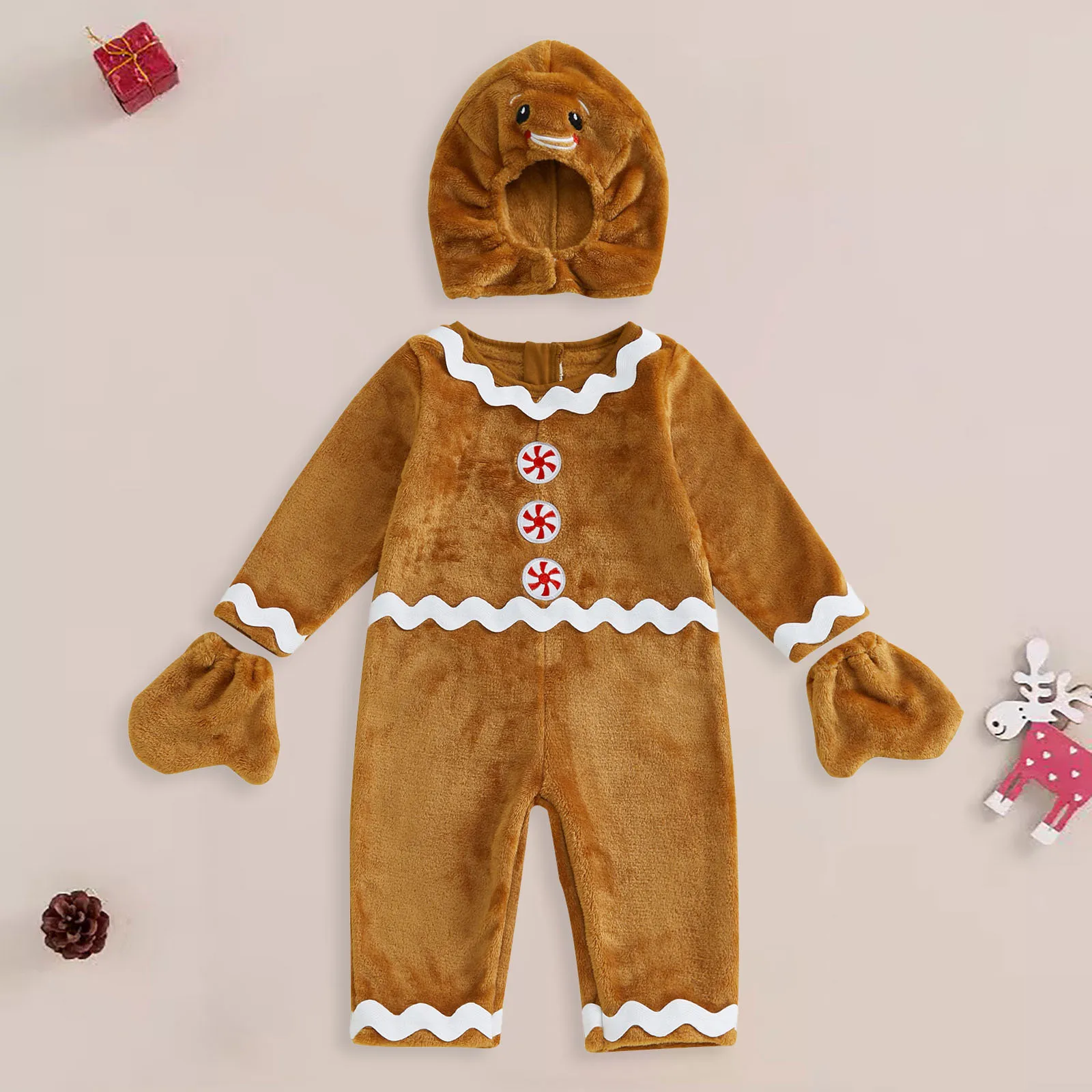 

Newborn Christmas Romper Cute Xmas Pattern Costume Toddler Baby Bread Outfit Jumpsuit Winter Bodysuit Apparel For Kids Wear
