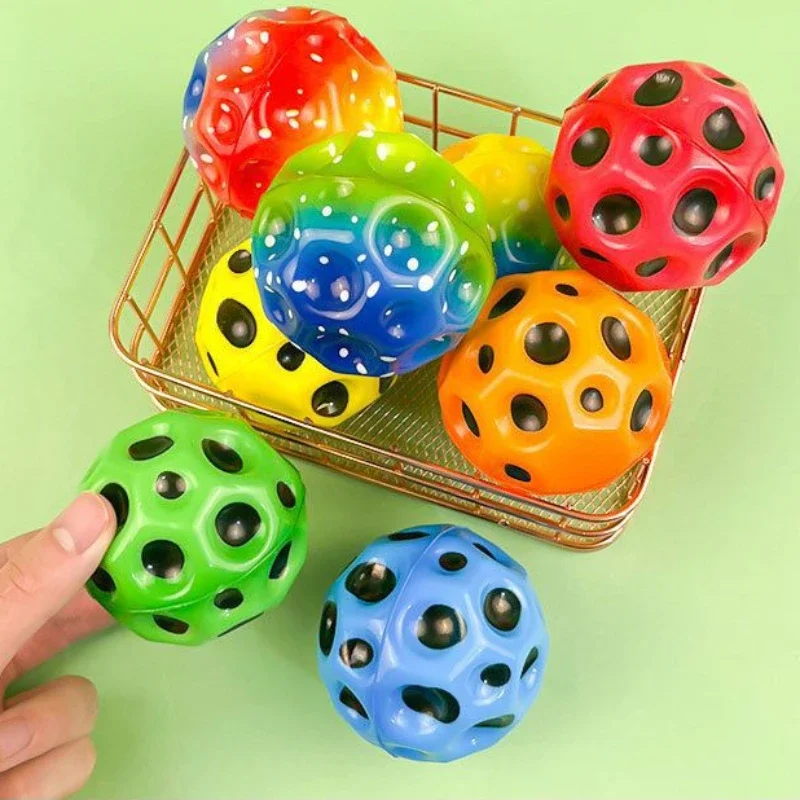 High Resilience Hole Ball Soft Bouncy Ball Anti-fall Moon Shape Porous Bouncy Ball Kids Indoor Outdoor Toy Ergonomic Design 1PC