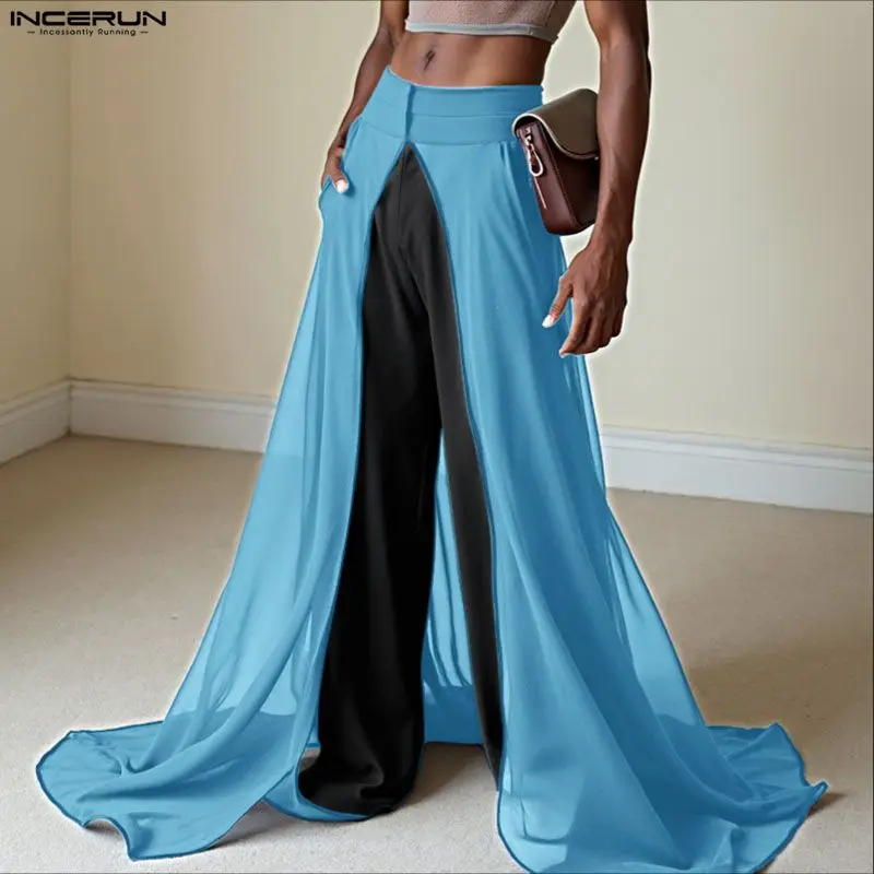 INCERUN الرجال السراويل شبكة المرقعة مرونة الخصر ركض غير النظامية السراويل الرجال الشارع الشهير موضة السراويل الطويلة غير رسمية شخصية #4