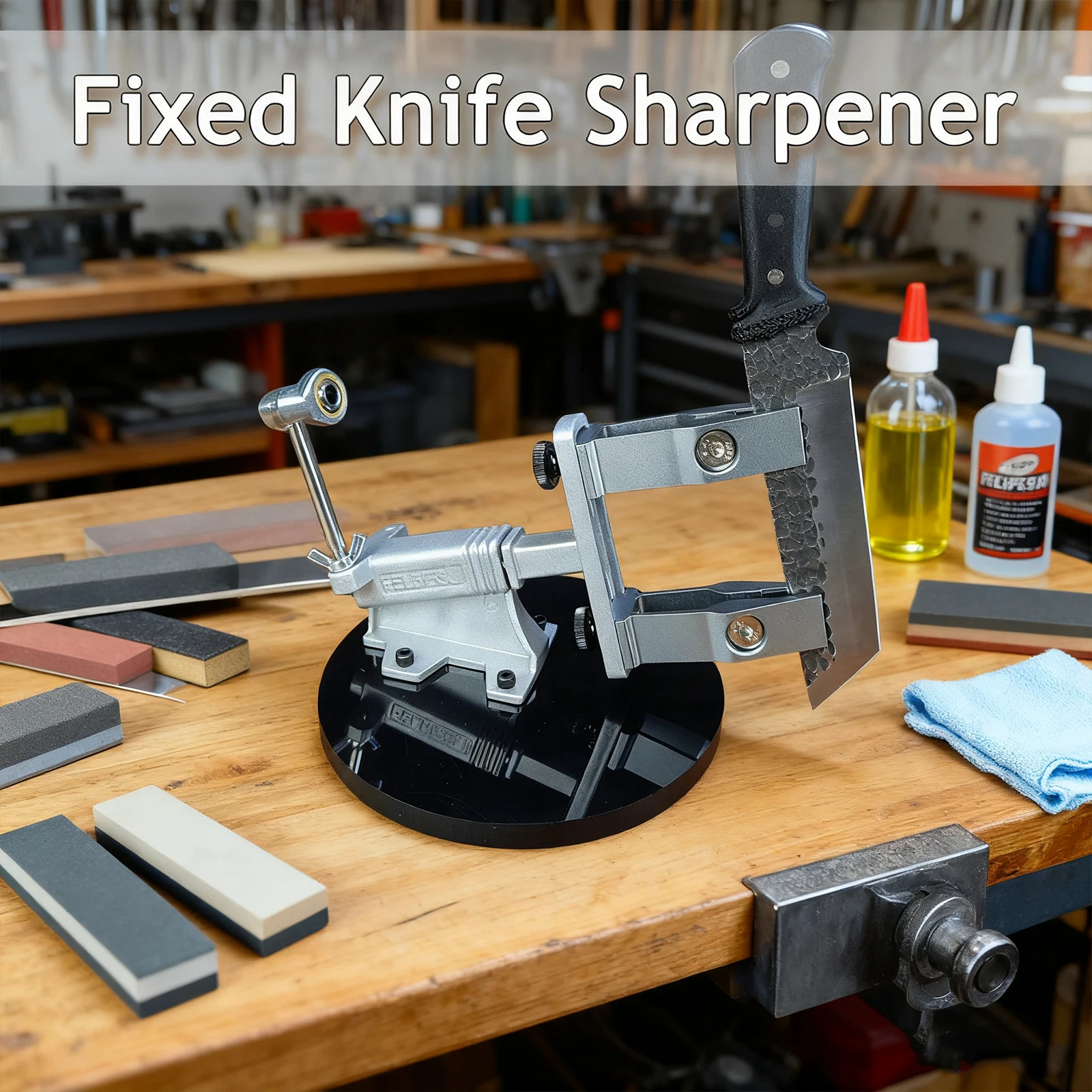 

Fixed Knife Sharpener with 3 Whetstones Knife Sharpening System for Kitchen and Restaurant Use
