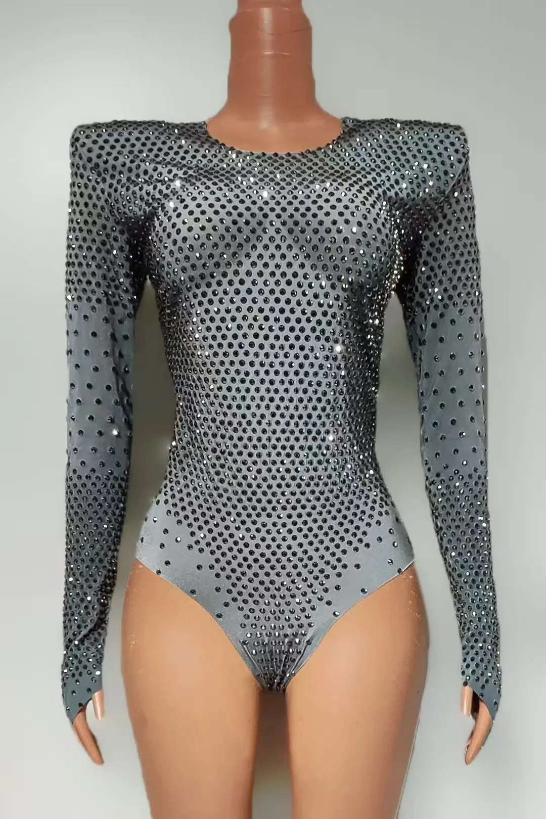 Body moulant à strass pour femmes, Costume de danse à manches longues, pour spectacle, discothèque, Bar, scène de célébration, A786