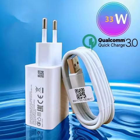 Original 33W Charger Fast Charge QC 3.0 EU Adapter For Redmi 12 10C 13R 12R Note 8 Pro 9 9T Poco M3 C40 Usb Type C Cable