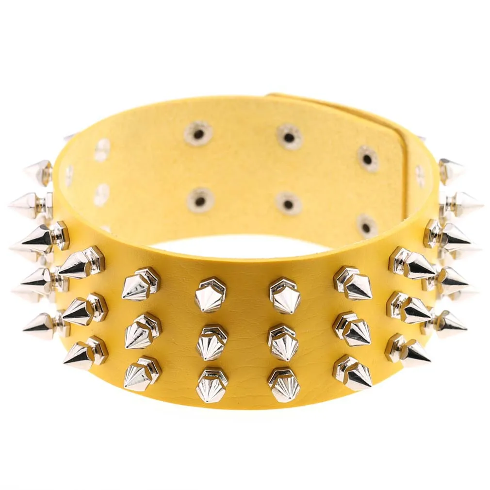 Harajuku Gothic Individuality Street photo Night club Punk Choker Three rows Cone Rivet Leather necklace Short collarbone choker