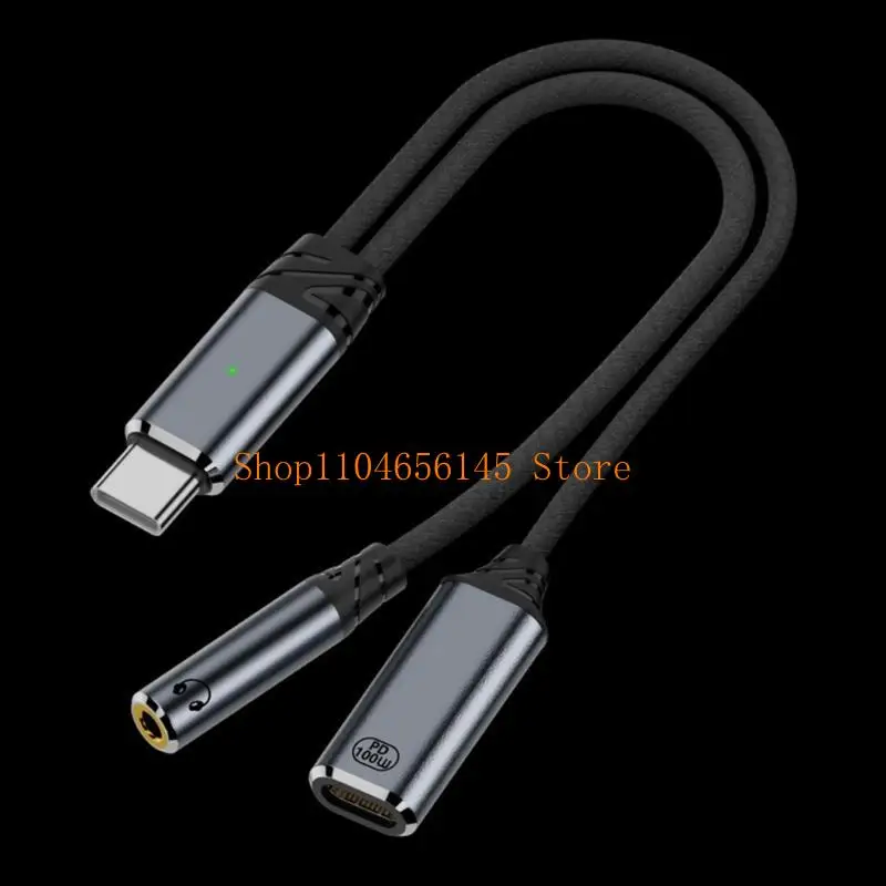 5asd Type C to 3.5mm Auditory and PD100W Female Charging Adapter Fast Charging for Students and Office Enhances Sound