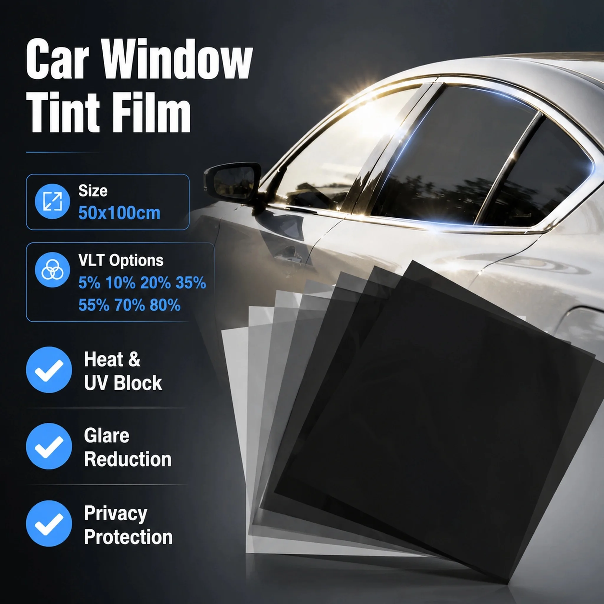 VLT 5%-80% Window Film Nano Ceramic Car Tint Film Anti UV Heat Insulation Sun Blocking Window Tinting Solar Protection Sticker