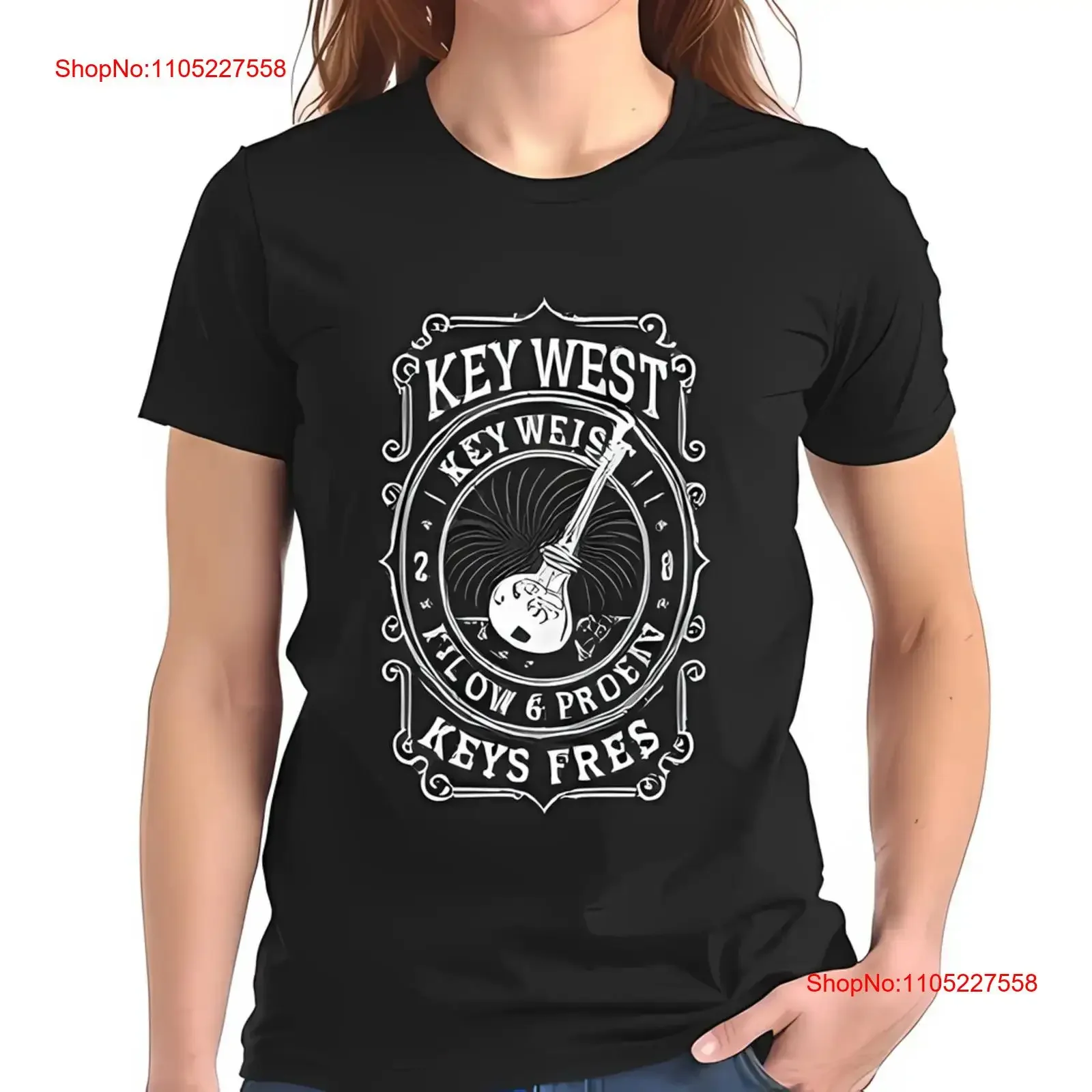 Vintage Key West Cotton  T Shirt with Musical Instrument All vintage Washed designer clothes homme fashion Casual