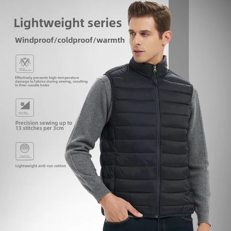 

2026 new men's vest cotton jacket stand-up collar down cotton vest winter warm vest jacket sleeveless