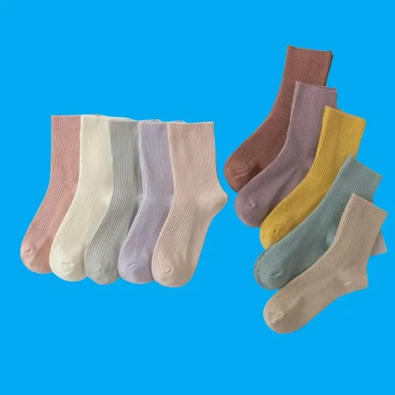 5/10 Pairs Solid Color Double Needle Middle Tube Cotton Socks Spring and Autumn Thickening Warm Casual 2024 New Socks New Socks