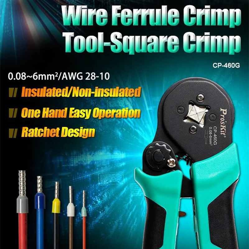 Pro'sKit Self‑adjusting Terminal Crimping Pliers Manual Hand Tool Labor‑Saving Ratchet for Terminal Block & Tubular Terminals