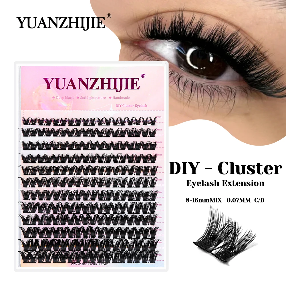 

New Design YUANZHIJIE Fluffy Reusable False Silk Segmented Hybrid Lashes Wispy Multi-texture DIY Clusters Eyelash for Makeup Use