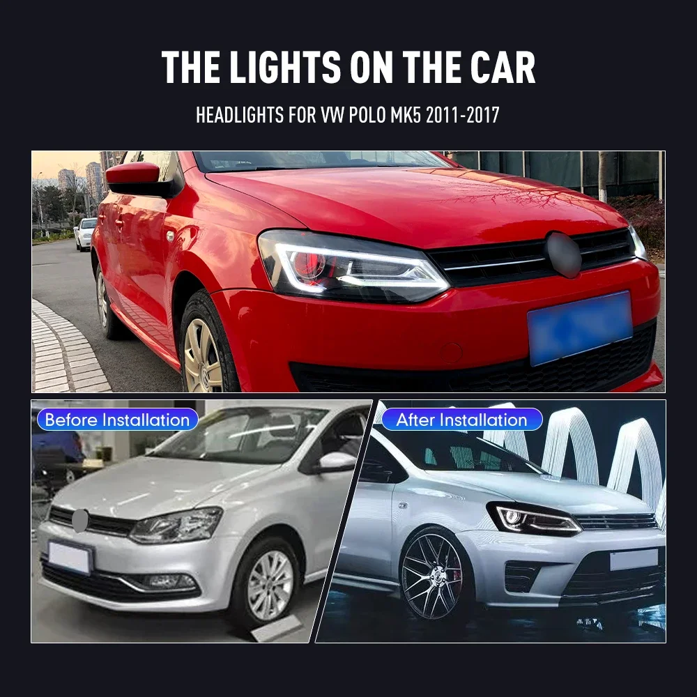 Pair Of LED Car Headlight Assembly For VW Polo MK5 2011-2017 Front Head Lamp DRL Turning Signal Headlights Plug and Play