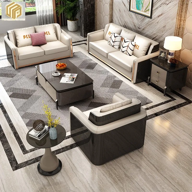 

Light Luxury Leather Sofa Living Room High-End Large Unit Villa Minimalist Leather Art Sofa