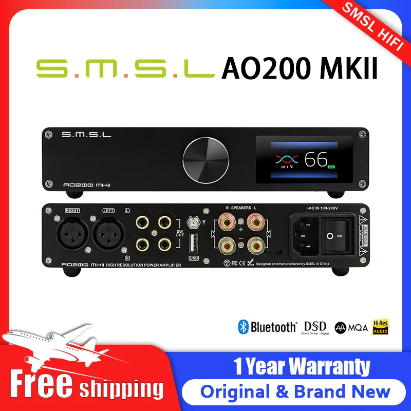 SMSL AO200 MKII HIFI Digital AMP MA5332MS NJW1194 Chip XLR RCA USB Bluetooth5.0 Entrada balanceada Amplificador de som estéreo de alta potência