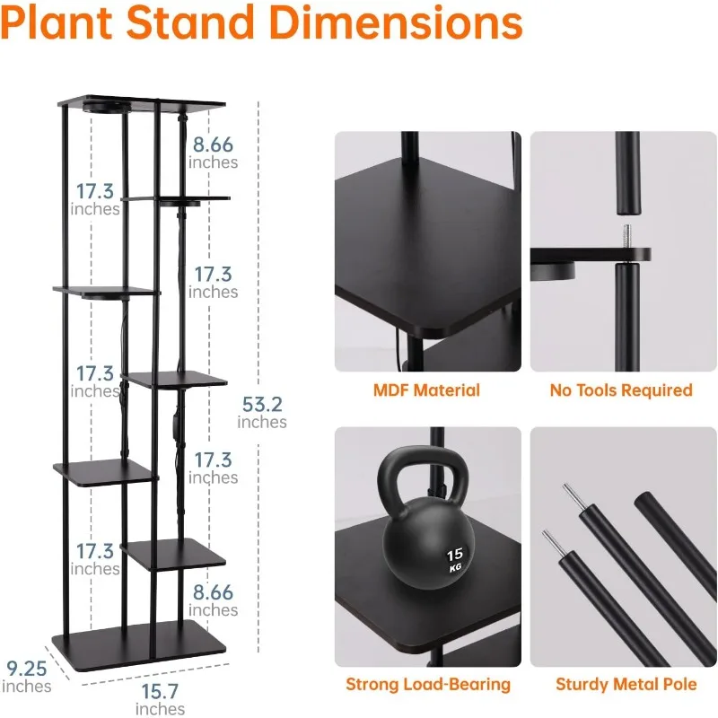 グローライト付き屋内プラントスタンド、高屋内プラントシェルフ、フルスペクトルのプラントライト付き7段フラワースタンド