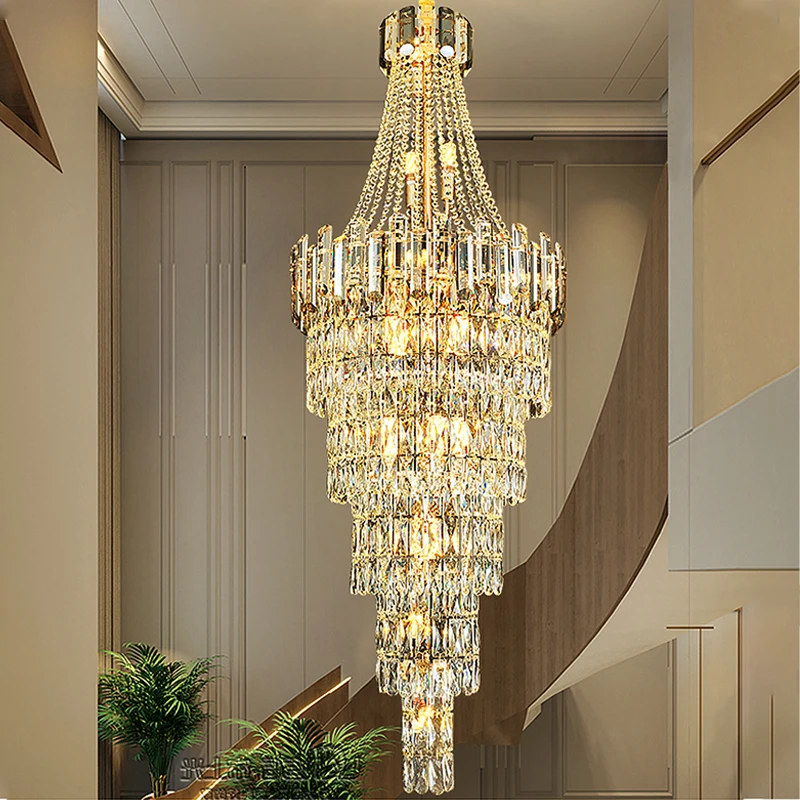 Imagem -04 - Long Staircase Crystal Chandelier Grande Escadaria Luz Luxo Sala de Estar Entrada do Hotel Luz Led Altura Ajustável