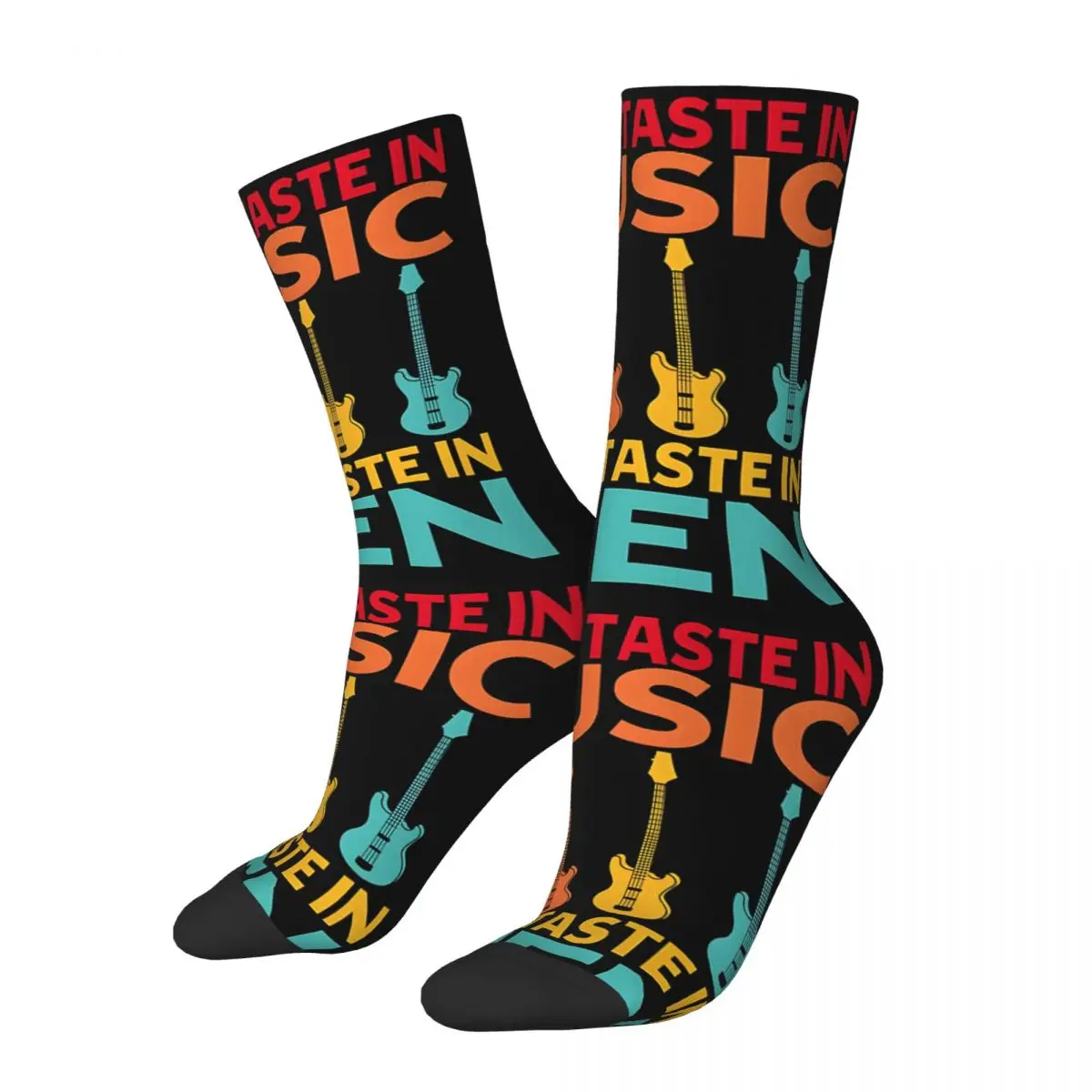 Men's compression Socks Good Taste In Music Bad Taste In Men Vintage Harajuku Retro Bass Guitar Hip Hop Casual Crew Crazy Sock