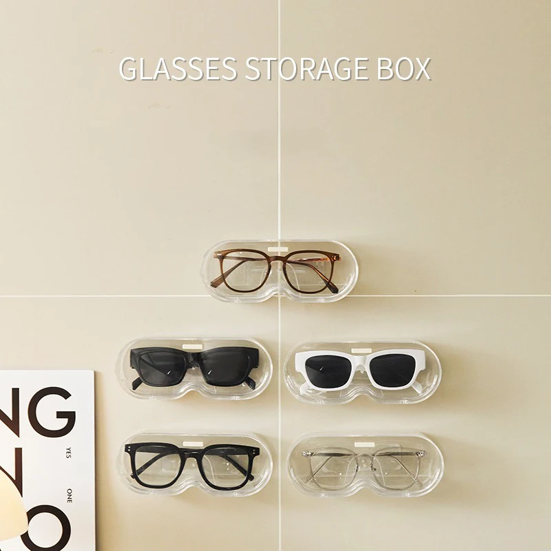 New Transparent Flip Cover Glasses Storage Case Can Be Wall Mounted Without Punching Myopia Glasses Sunglasses Display Rack