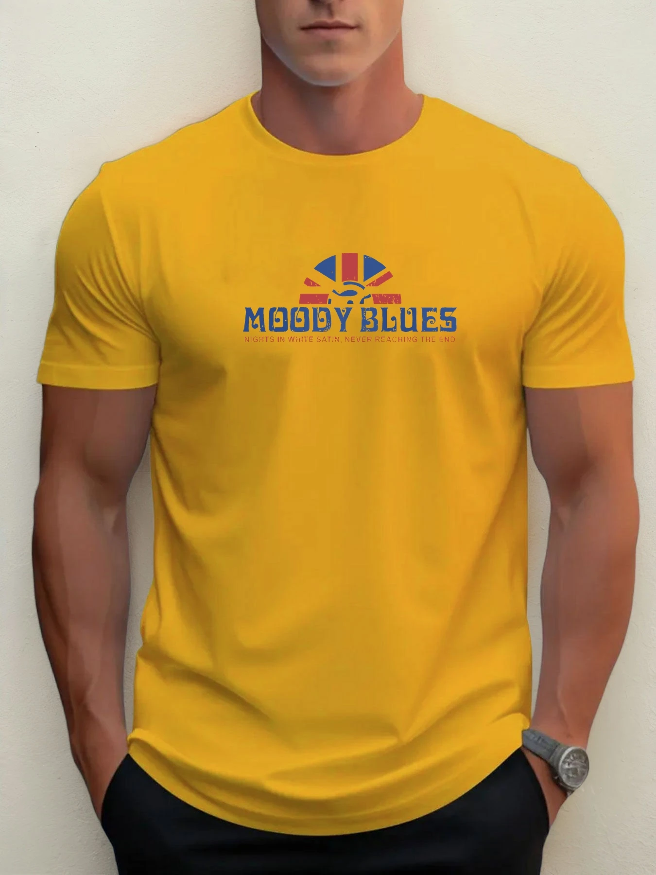 Men's cotton T-shirt, summer round neck short sleeves, MOODY BLUES printed breathable street clothing fashion cool T-shirt