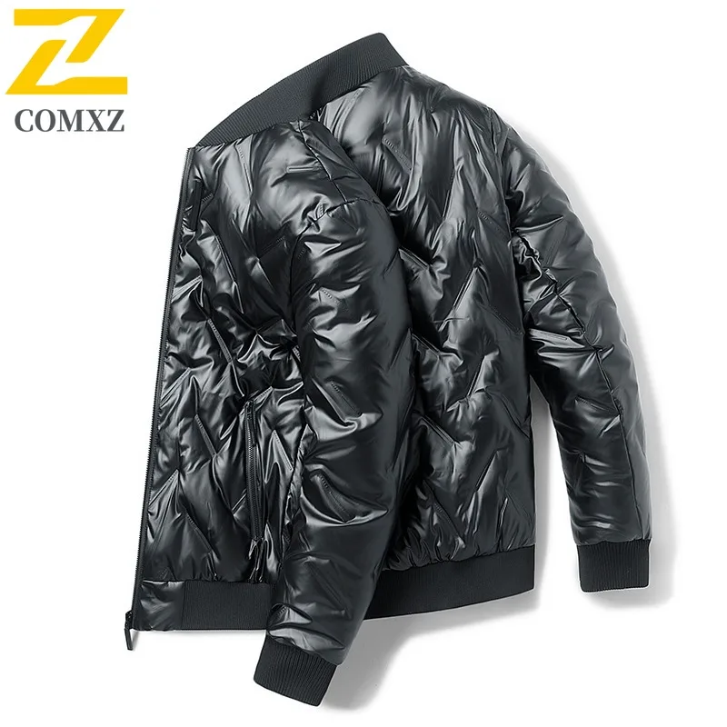

COMXZ Solid Color Down Jacket Baseball Collar Minimalist High Quality Work Quilted Jacket Travel Windproof Men's Puffer Jacket
