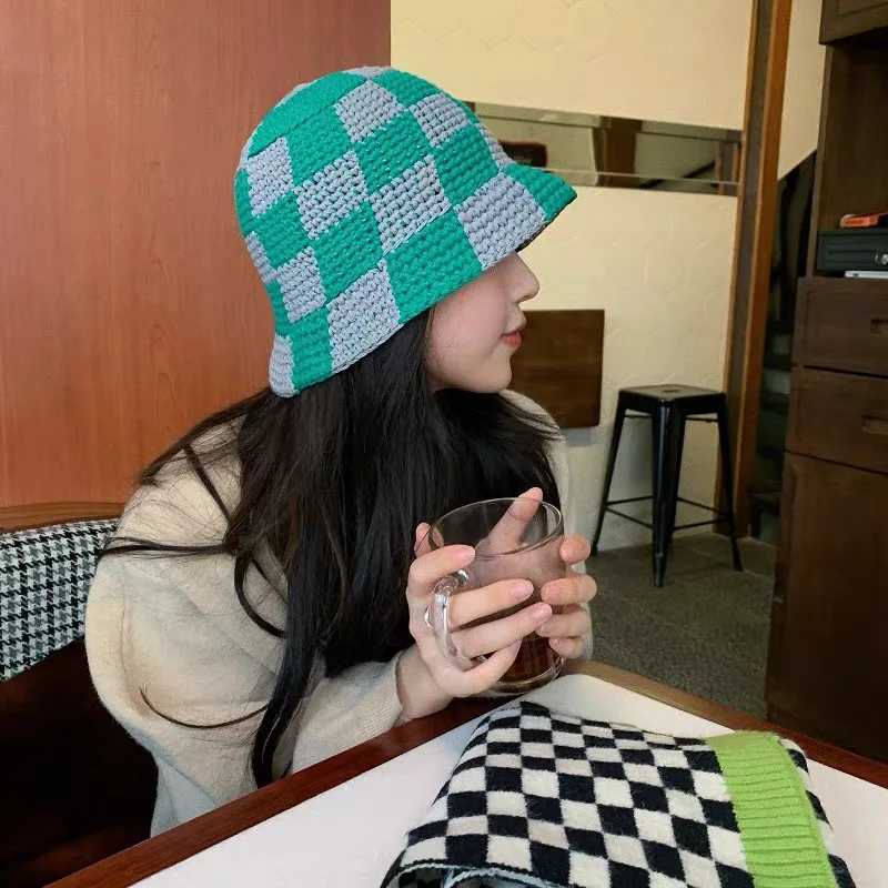 Japanese Knitted Fisherman Hats for Women Trendy Autumn Winter Windproof  Knitted Handmade Headwear Warm Sweet and Cool Style