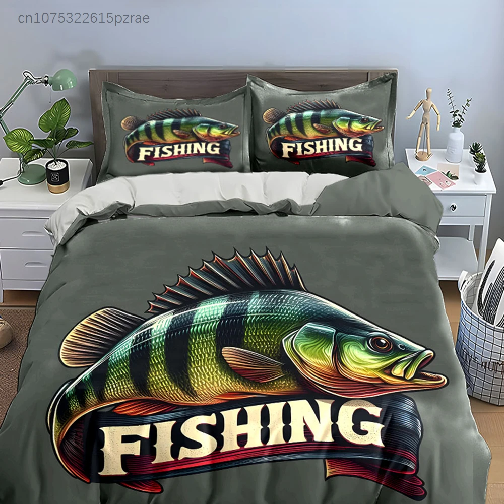 Fishing-Themed Graphic Set Multiple Sizes kid's And adults' Bedroom Exquisite 3PC Bedding set, Gift 3